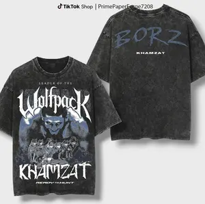 Borz Khamzat Wash Shirt, Leader of the Wolfpack Washed, Khamzat Ready To Hunt, Champion Chimaev Shirt, Unisex Washed Tee