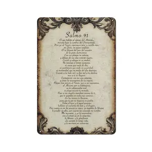 Vintage Salmo 91 Metal Sign Spanish Psalm 91 Prayer of Protection Bible Verse Wall Art | Rustic Christian Home Decor Plaque & Gift （8x12 Inch)