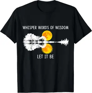 Whisper Words Of Wisdom Let-It Be Tshirt Guitar Lake Shadow T-Shirt Casual Black