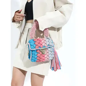 Women's Colorblock Braid Design Crossbody Bag, Fashionable Tassel Decor Shoulder Bag for Daily Used, Casual Trendy Versatile High-quality Daily Commuting Bag, Handbag Shoulder Bag