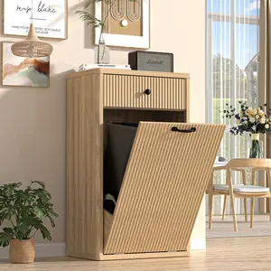 【Does Not Include Trash Can】 Spurgehom All-in-One Storage Cabinet with Hidden 13-Gallon Trash Can: Freestanding Tilt-Out Design Includes Convenient Drawers for Kitchen, Pantry, or Living Room Organization