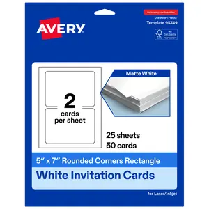 Avery Matte White Invitation Cards, 5" x 7" Rectangle Rounded Corners