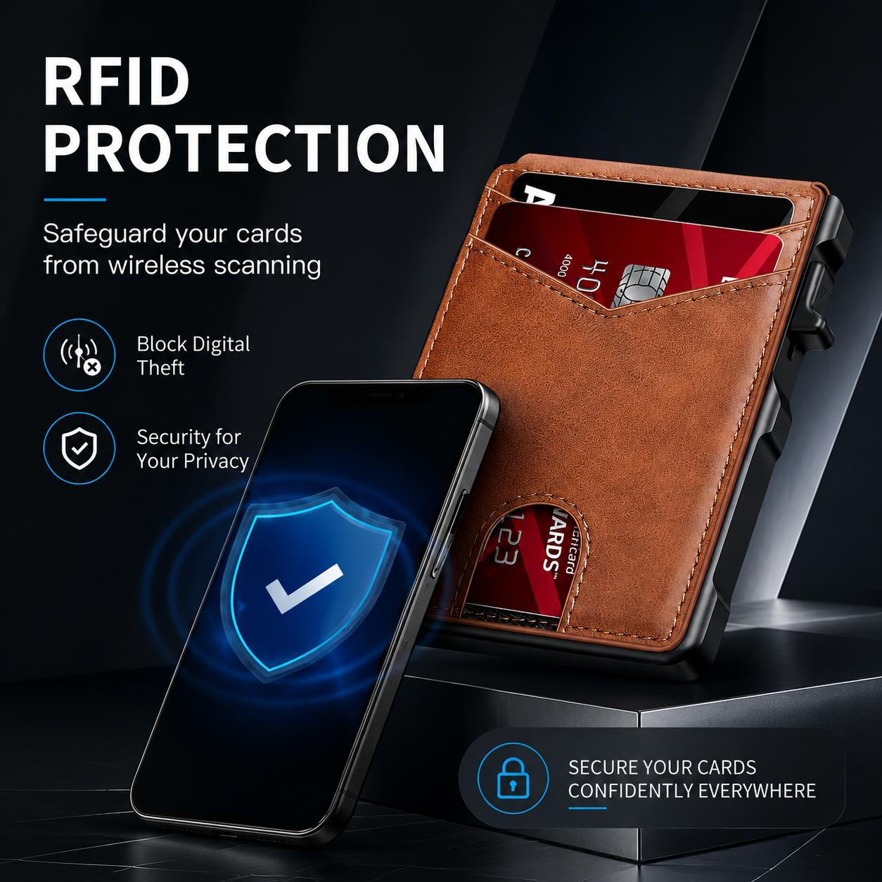 Men's Minimalist Slim Wallet - RFID-Blocking Aluminum Pop-Up Bifold, 9-13 Card Capacity, Money Clip, ID Window, Mens Wallet for RFID Protection Needs, Rfid Blocking Wallets,backpacks for school,cute backpacks for school,bookbag,school backpack