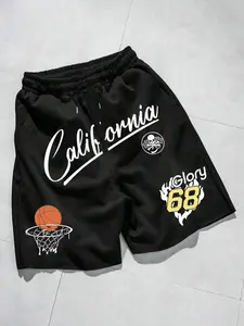 Men's Casual Digital & Letter Print Gym Shorts, Comfortable Fit for Active Lifestyle, Ideal for Gym & Daily Wear, Fashionable Design, Athletic Shorts