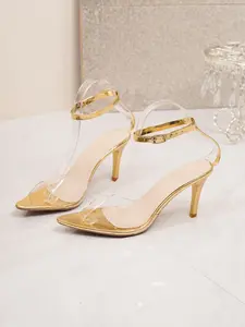 Women's Soft Lined Clear Strap Stiletto Heel Sandals, Pointed Toe Adjustable Ankle Buckle Heels, Comfortable Walking Heels, All-Day Wearable Footwear, Suitable for Long Time Standing, Large Size Available
