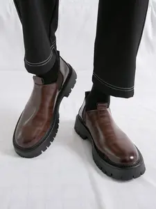 Men's Fall Winter Commuter Essential Thick Sole Rubber Business Casual Shoes, Height Increasing Non-Slip Gradient Color Classic Loafers