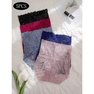 5pcs/Pack Sexy Lace High-Waisted Women's Transparent Triangle Panties