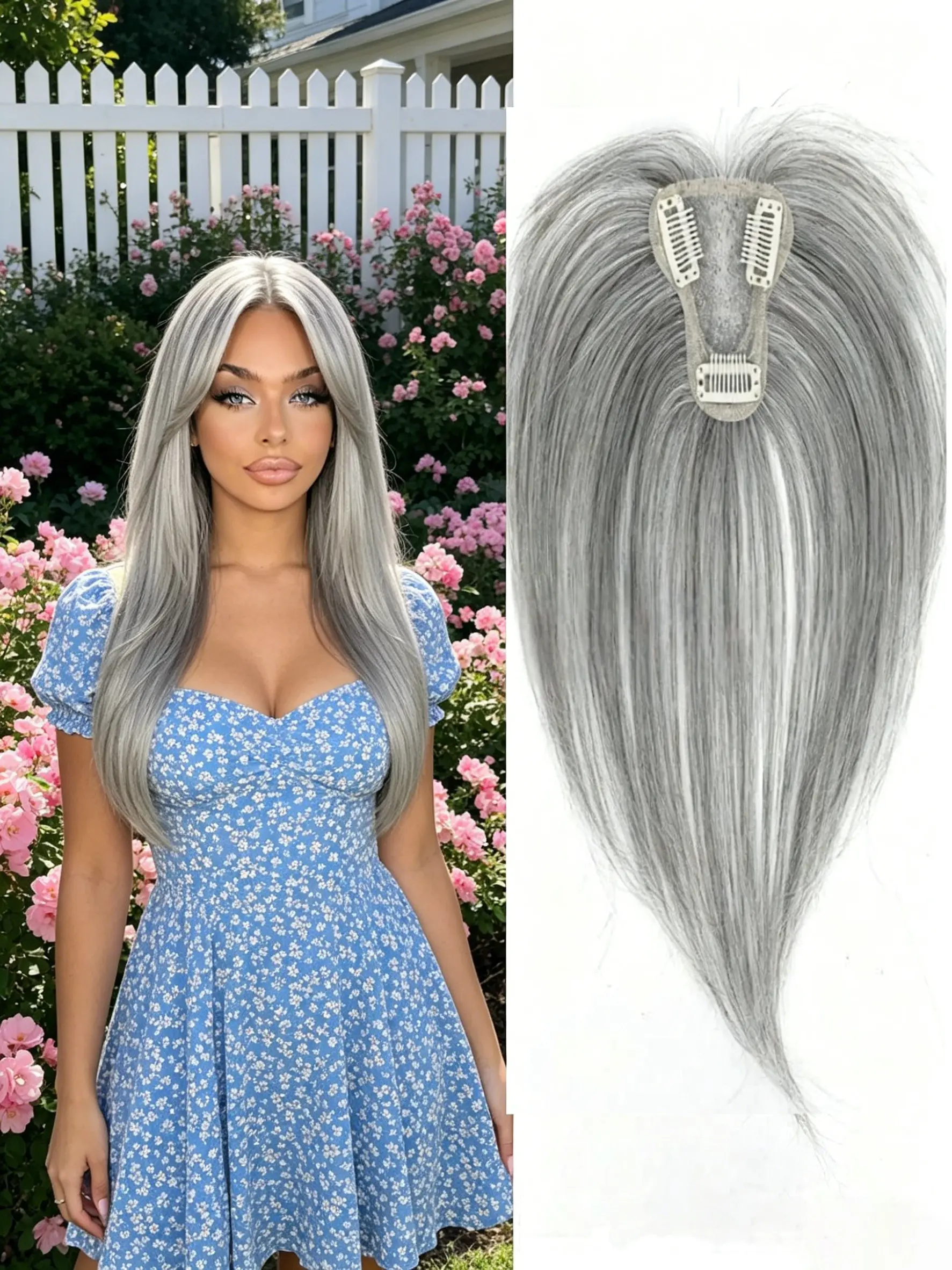 Get Fuller Hair in 10 Seconds! This Undetectable Clip-In Topper Blends Perfectly & Covers Thinning Spots Effortlessly ✨ #HairTopper #ThinHairHack Clip In Volume Synthetic Straight Hair