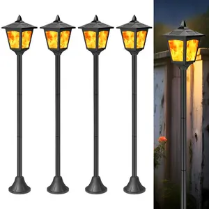 Sunface 4 Pack 40" Solar Flame Flickering Lights Outdoor LED Post Lanterns for Garden & Pathway Waterproof Yard Lighting Eco-Friendly Solar Power