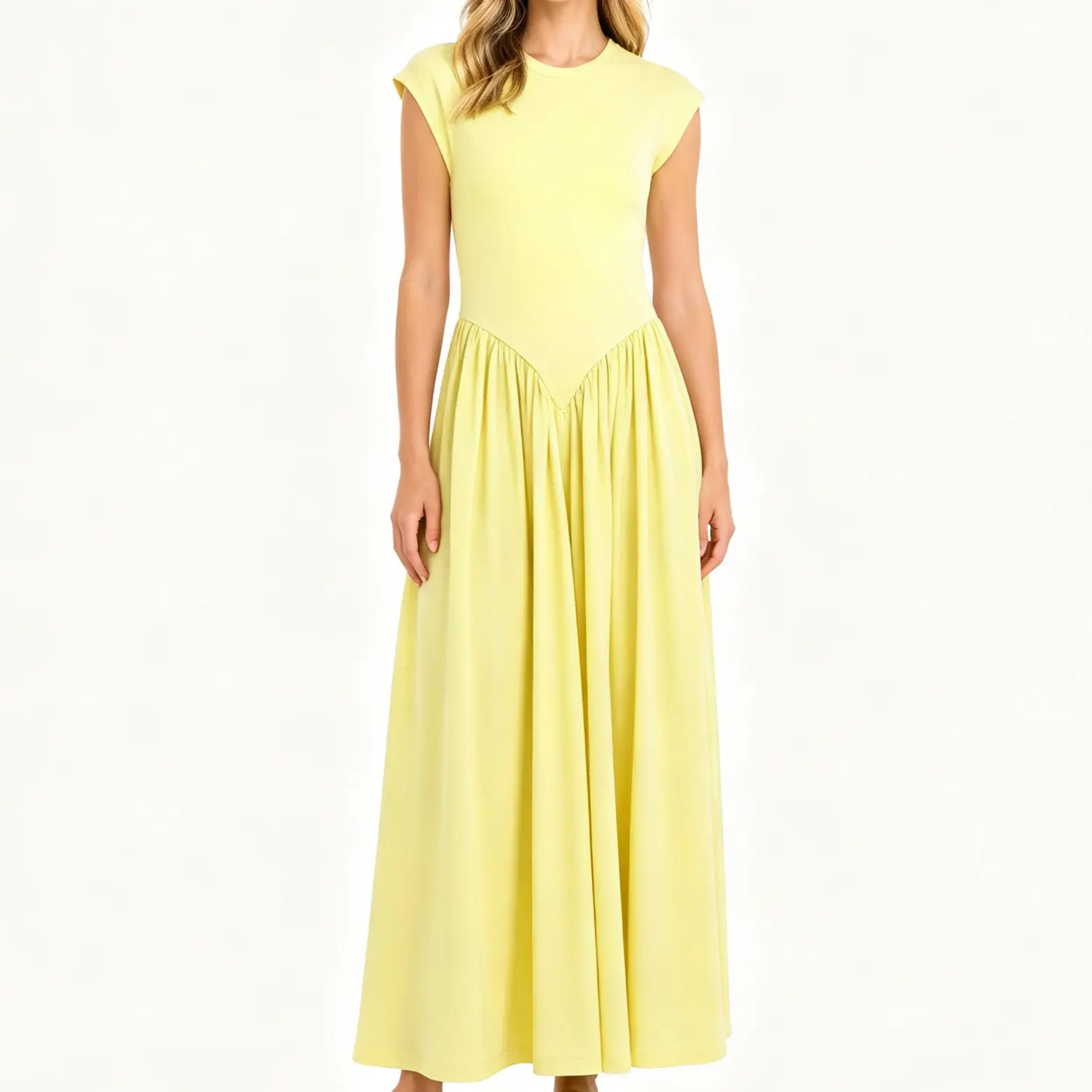 Chouyatou Women's Spliced Cap-Sleeve A-Line Maxi Dress - Elegant, Basic, Everyday Flowy Casual Sleeveless-Optional Long Dress, Elegance, Style