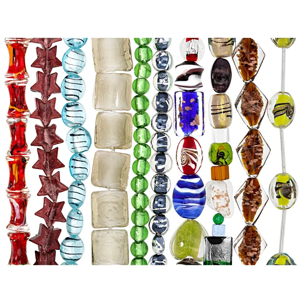 JTV Multicolor Assorted Shape 10-30mm Lampwork Bead Strand Set of 10
