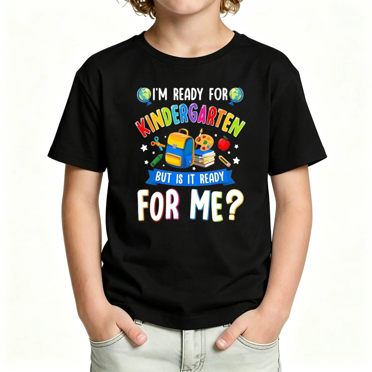 Kindergarten Back To School First Day Of Kindergarten Cotton T-shirt for Boys Fashion Trend Bottoming Shirt Breathable Casual Comfortable Top Streetwear Summer Tee Crew Neck Short Sleeve T-shirt Best Gift for Boy