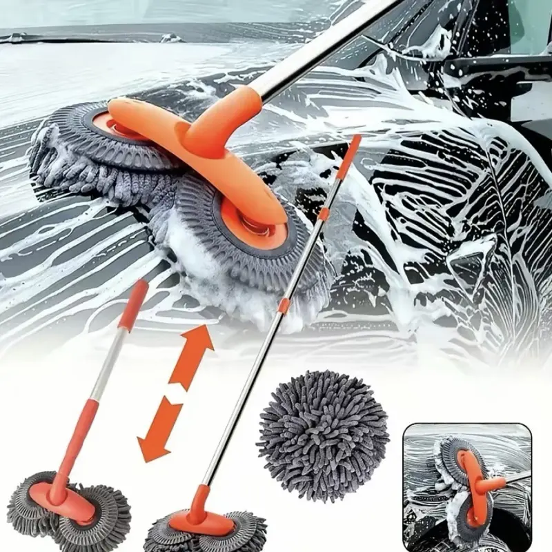 Long Handle Car Wash Brush 360° Rotating Mop Scratch-Free Cleaning Tool for Cars Trucks SUVs RVs & Home Use