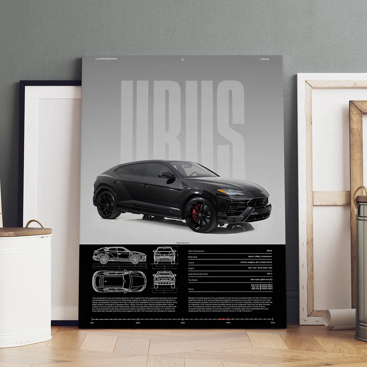1 Count Wooden Framed Canvas, Canvas Wall Art, Lamborghini Urus Performance & Design Display Poster, Modern Art, Decoration Items, Living Room Bedroom Decoration, Hallway Office Mural, Home Poster, Ideal Gift, High Definition, Waterproof, Artwork