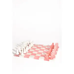 Italian Rose Pink/White Large Alabaster Chess Set
