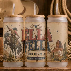 Ella Fella Sturdy Thermal Insulation Glass Can Tumblers, Stylish Kitchenware Drinkware with Bamboo Lid and Straw