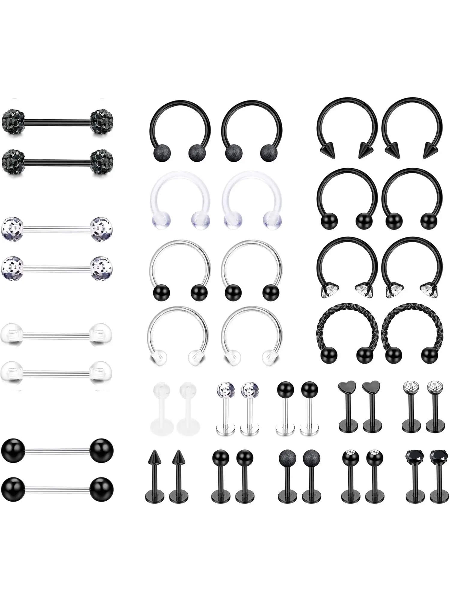 44 Pcs 8/10mm Lip Rings Surgical Steel Horseshoe Septum Ring Labret Barbell Piercing Tragus Helix Nipple Cartilage Septum Body Piercing Jewelry for Women Men