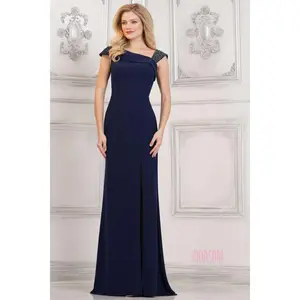 Marsoni by Colors -MV1296 Asymmetric Beaded Crepe Sheath Dress