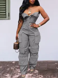 [US Shipping] MW Shiny Women's Solid Color Work Jumpsuit - Functional Utility Jumpsuit with Pockets and Detachable Apron