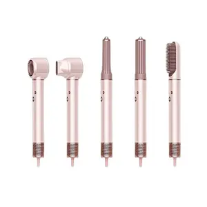 5-in-1 Bladeless H Dryer Ionic Multifunctional Styling Tool for Home Use 2-in-1 Straightener & Curler with Negative Ion Technology Professional H Care System Cherry Blossom Powder digital e drying and to us led up value set blow brush Alloy Dual Voltage C