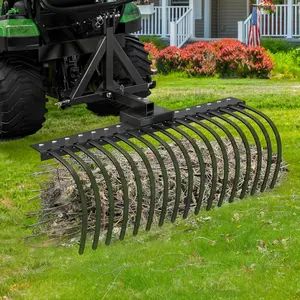 YINTATECH Tow Behind Landscape Rake,48in Tractor Rake with 2" Receiver for ATV UTV,17 Spring Steel Tine,Lawn Dethatcher Rake Attachments for Leaves,Debris,Grass,Powder Coated Surface,Alloy Steel,Black