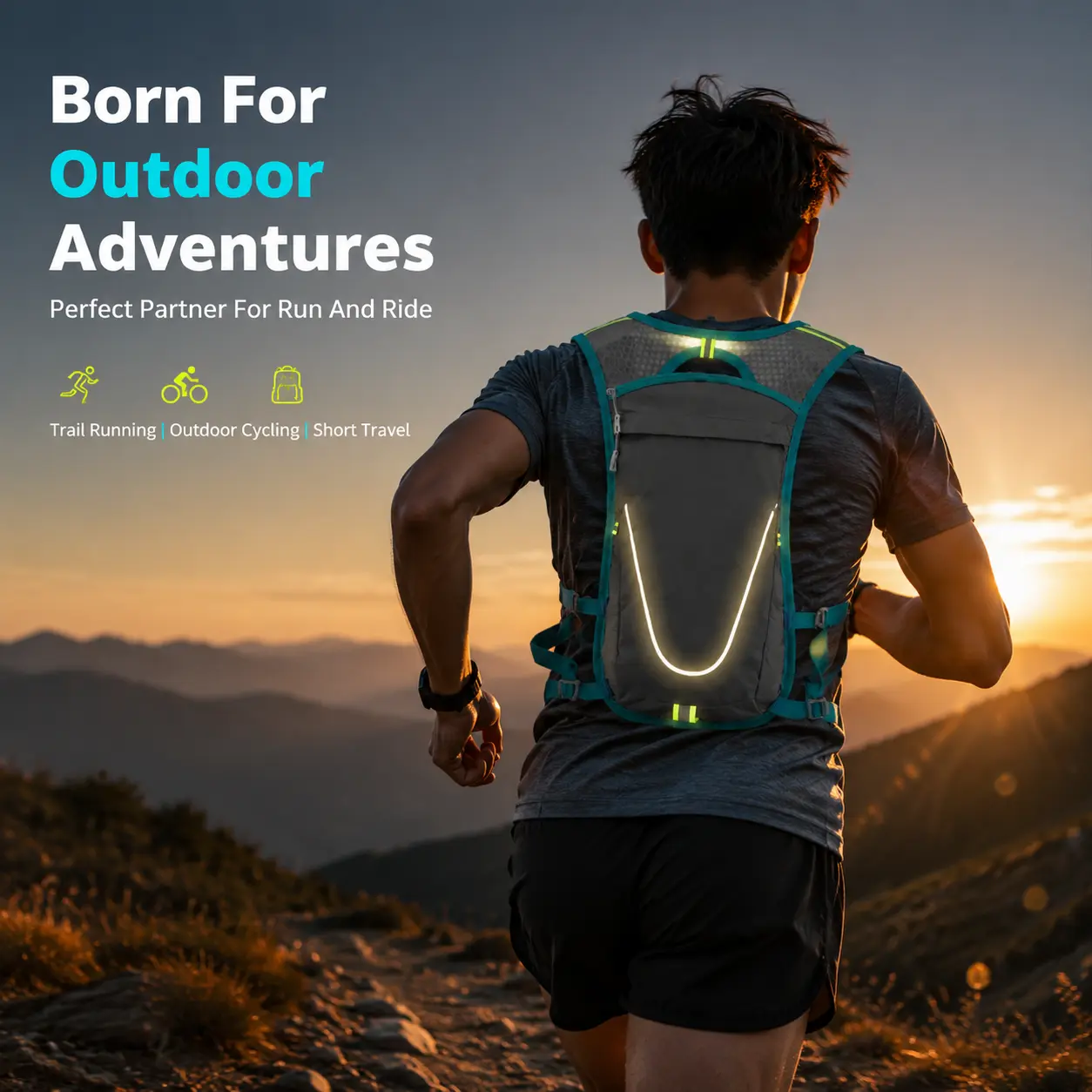Unisex Close Fitting Reflective Lightweight Sports Vest Backpack Strap - Multifunctional Hydration Pack with 500ml Free Bladder, Adjustable Breathable Chest Bag for Phone & Water Bottle Storage, Outdoor Sports Running Hiking Gear, Universal