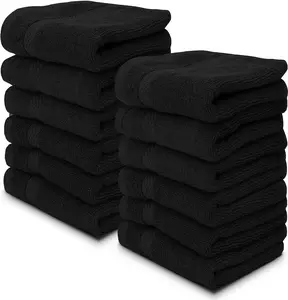 White Classic Luxury Cotton Washcloths Set 12 Pack - Hotel Quality Cleansing Face Towels Set, Black Small Bathroom Hand Towels | 12 Pack | Black White Classic