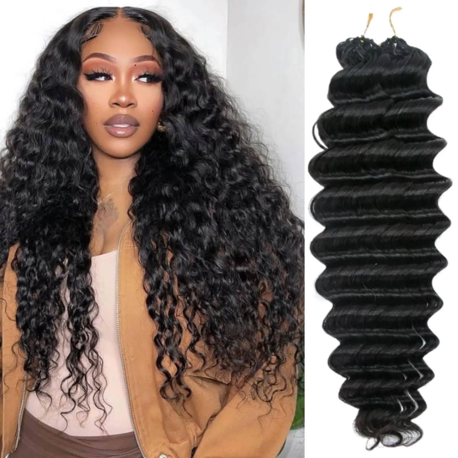 Feather Crochet Hair Extensions Pre Looped Crochet Human Hair Curly For Black Women Pre Separated Knotless Deep Wave