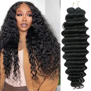 Feather Crochet Hair Extensions Pre Looped Crochet Human Hair Curly For Black Women Pre Separated Knotless Deep Wave