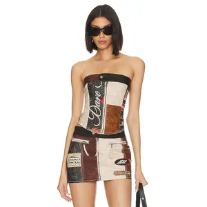 Jaded London Daytona Faux Leather Corset Top in Brown & Blue