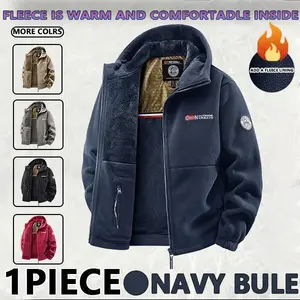 Men's Fleece Lined Fabric Hooded Jacket, Warm Windproof Coat with Pockets, Casual Fall & Winter Outerwear, Long Sleeve Zipper Design MenswearGiftGift
