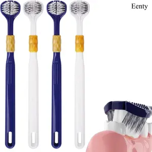 Eenty 3 Sided Toothbrush with Tongue Scraper, 2026 New Upgraded Medium Extra Soft Toothbrushes for Adults and Youth, Multi-Angle Deep Clean for Gums, Sulci and Hard-to-Reach Back Teeth (B 4Pack)