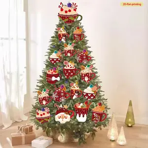 2/10pcs Christmas tree picks, red and black checkered ice cream cups, Christmas tree decorations, fun Christmas atmosphere building props, indoor office and home decorations, easy-to-use plastic hollow boards with poles