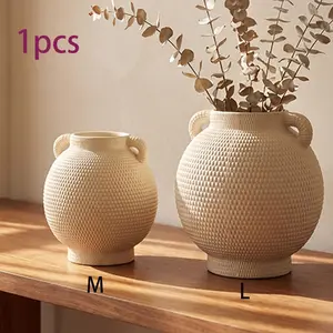 Wabi-Sabi Style Dual Ear Ceramic Vase, Luxurious High-End Desktop Living Room Entryway Decor, Elegant Ceramic Ornament for Home Decoration