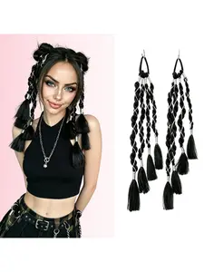 2 Pcs Elastic Hand-Tied Boxing Braid Ponytail, Silver Color Braided Hair Extensions, 6-14 Inches, Synthetic Fiber, Kids & Adults