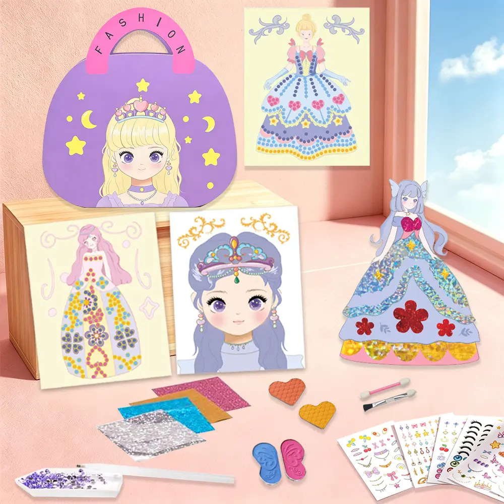 Special Diamond Painting & Princess Book Makeup Craft Kits Foil Art Books Set Play on Paper,Art Educational Toys Crafts Kit for Girl Handcraft