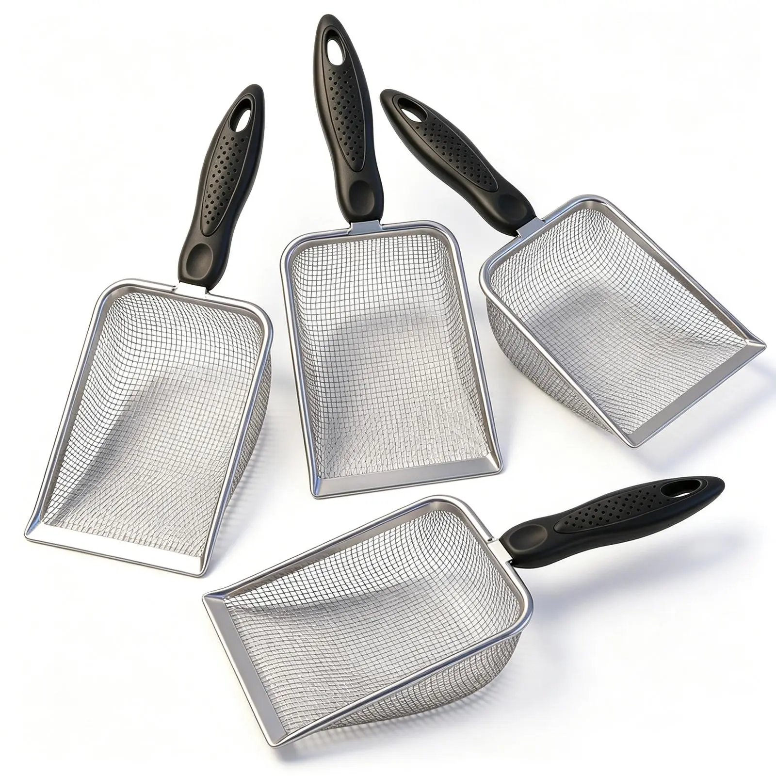 4Pcs Heavy Duty Metal Kitty Litter Scooper, Fine Mesh Stainless Steel Litter Cleaner Shovel, Easy Clean Sifting Scoop for Cat Litter Box, Chicken Waste, Beach Sand, Reptile Substrate