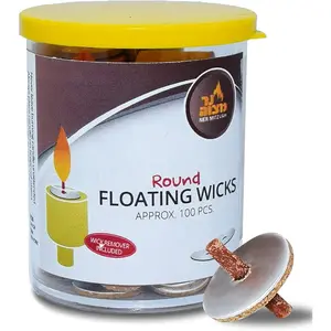 Round Floating Wicks, Cotton Wicks and Cork Disc Holders for Oil Cups, Bonus Wick Removal Tweezers - 100 Count (Approx)