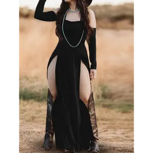 2025 High Quality Solid Color Off Shoulder Split Dress, Elegant Simple Slim Dress For Club & Party, Women's Clothing Fit Formal