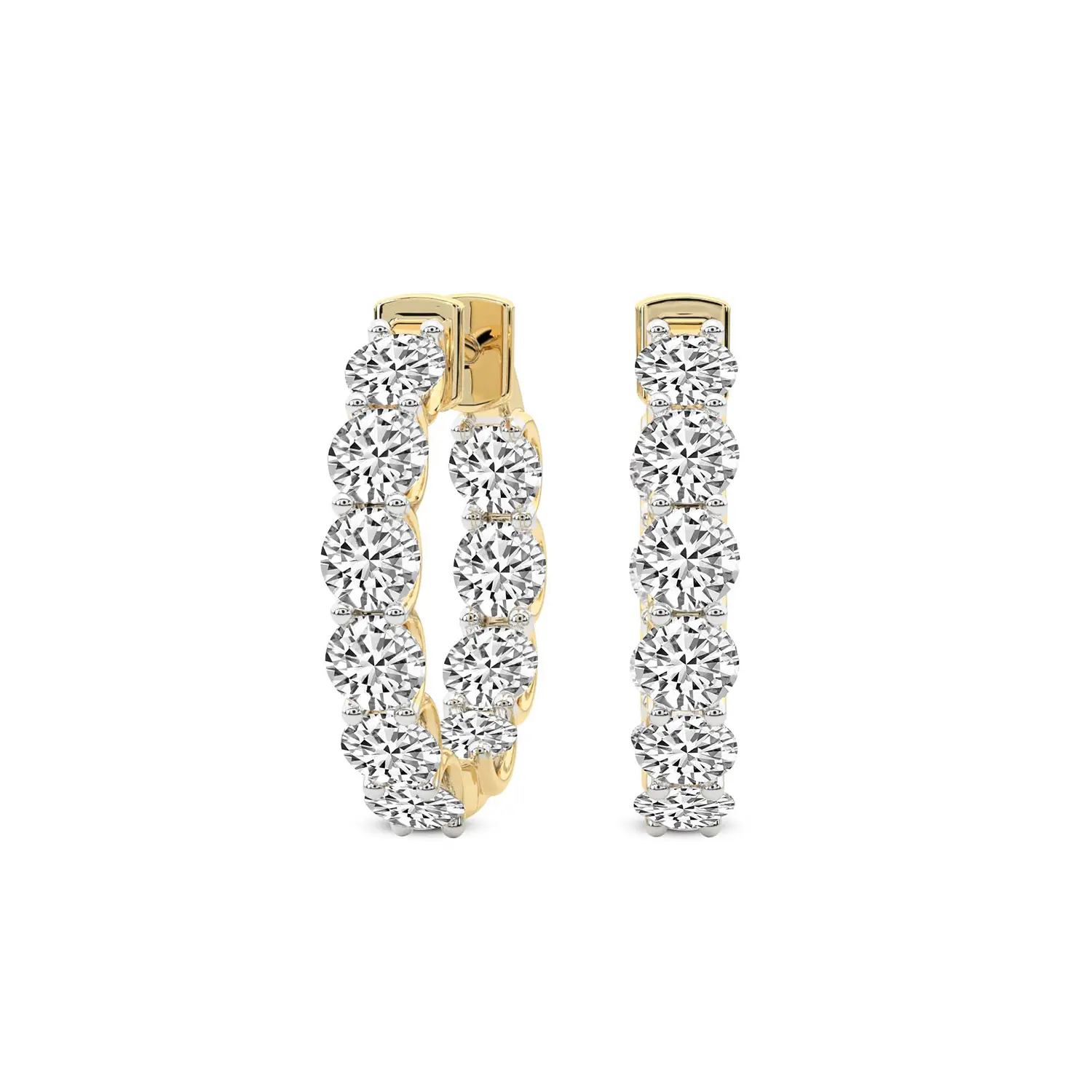 Lab Diamond Hoop Earrings 14Kt Yellow Gold 5Ct Sirena Round Lab Diamond Hoop Earrings F-G Color, VS Diamond, IGI Certified - Friendly Diamonds