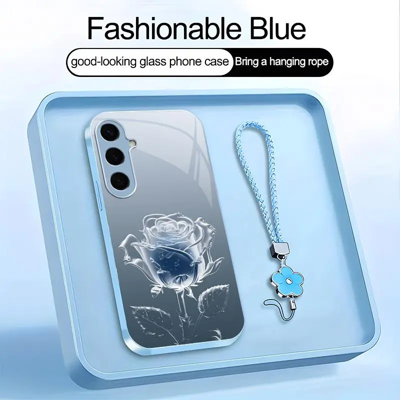 Suitable for [Galaxy S24] high-end phone case，a beautiful four-leaf clover lanyard is included,imple and elegant crystal rose pattern,a variety of colors are available for you to choose from YM99