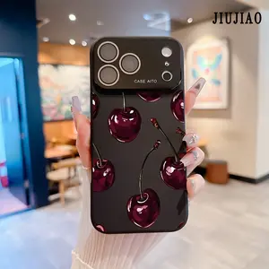 Purple cherry pattern bull's head Pattern Dopamine Style Solid Color Phone Case with Ultra Skin friendly Touch, All Inclusive Lens Phone Case Suitable for Apple 17 16 15 14 13 12 PRO MAX AIR PLUS