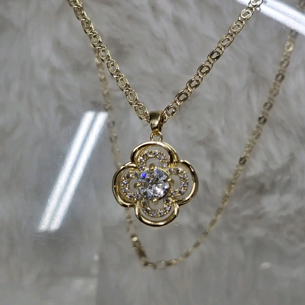 # 006 Gold Plated 14K Adiamantado Pendant Chain Necklace 2mm with Rotating Claw Necklace 16 Inch