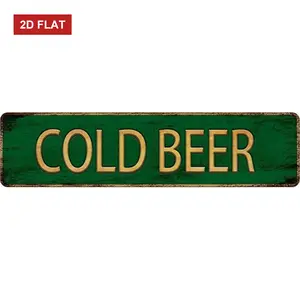 Vintage Metal Sign COLD BEER 4x16 inch, Street Sign for Home, Restaurant, Bar, Cafe, Garage - Retro Wall Decor Plaque
