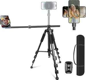 Tripod for Overhead Video Recording [Heavy Duty & Ultra-Stable], 25in Horizontal Long Extendable Boom, 360° Rotation iPhone Tripod Stand with Remote, Vertical 71" Tall Phone Tripod