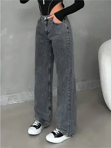 New Women's Water Washed Long Straight Casual Fit Jeans, Comfortable Denim Jeans for Everyday Wear, Stylish Ladies' Fashion Pants