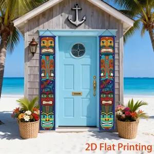 Indian Totem Pole Theme Vertical Couplets, Vintage Colorful Mask Wall Art, Suitable for Hawaiian Parties, Tribal Bar, Courtyard, Guest House Decor