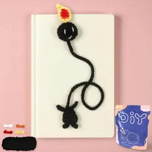 YAMAXIN 1pc Black Matchstick Man Bookmark, Crochet Set DIY Yarn Craft Kit, Perfect Christmas Gift Idea, Unique Book Accessory for Festive Season