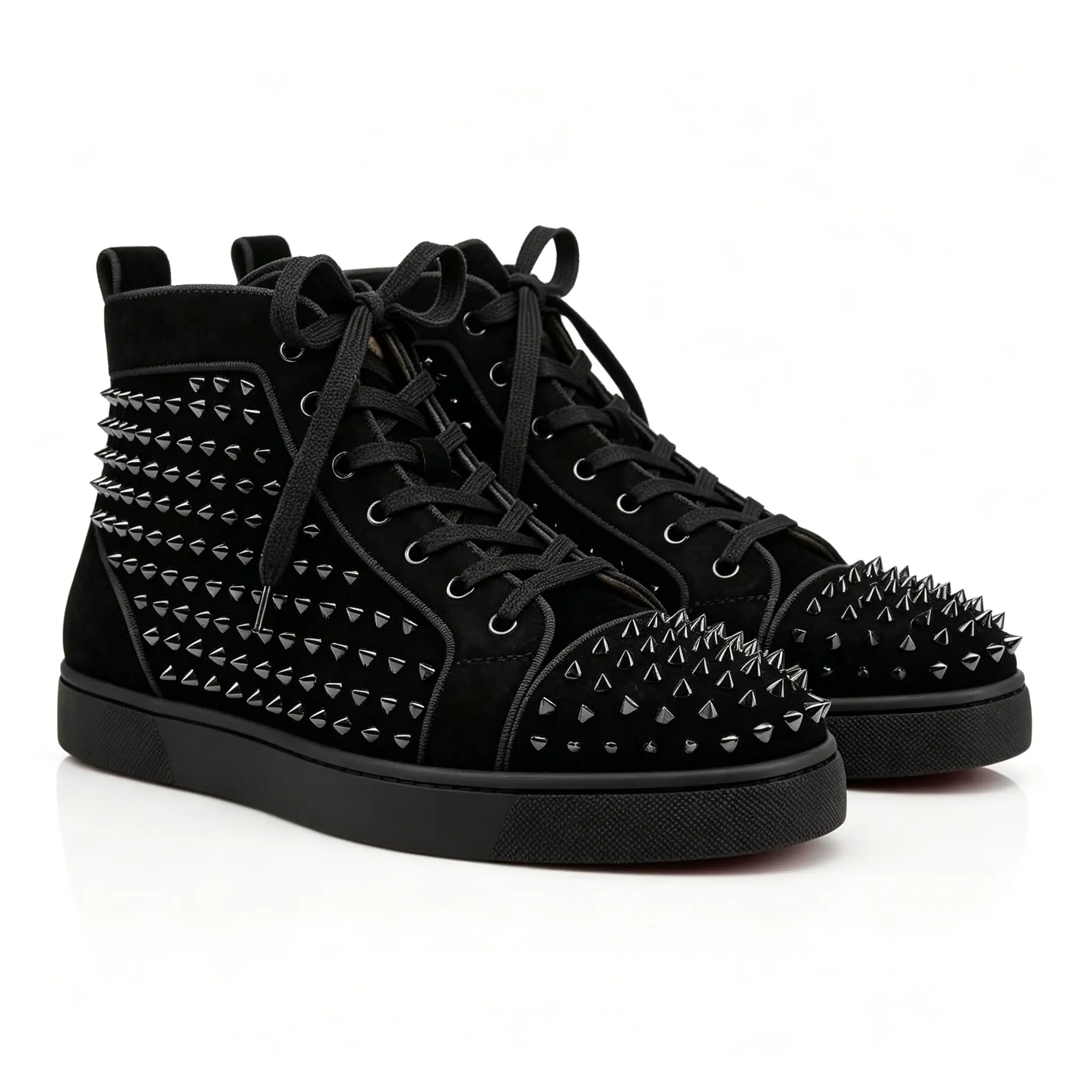 Black Spiked High Top Sneakers, Suede Studded Casual Ankle Shoes, Fashion Streetwear Walking Shoes for Men Daily Night Out