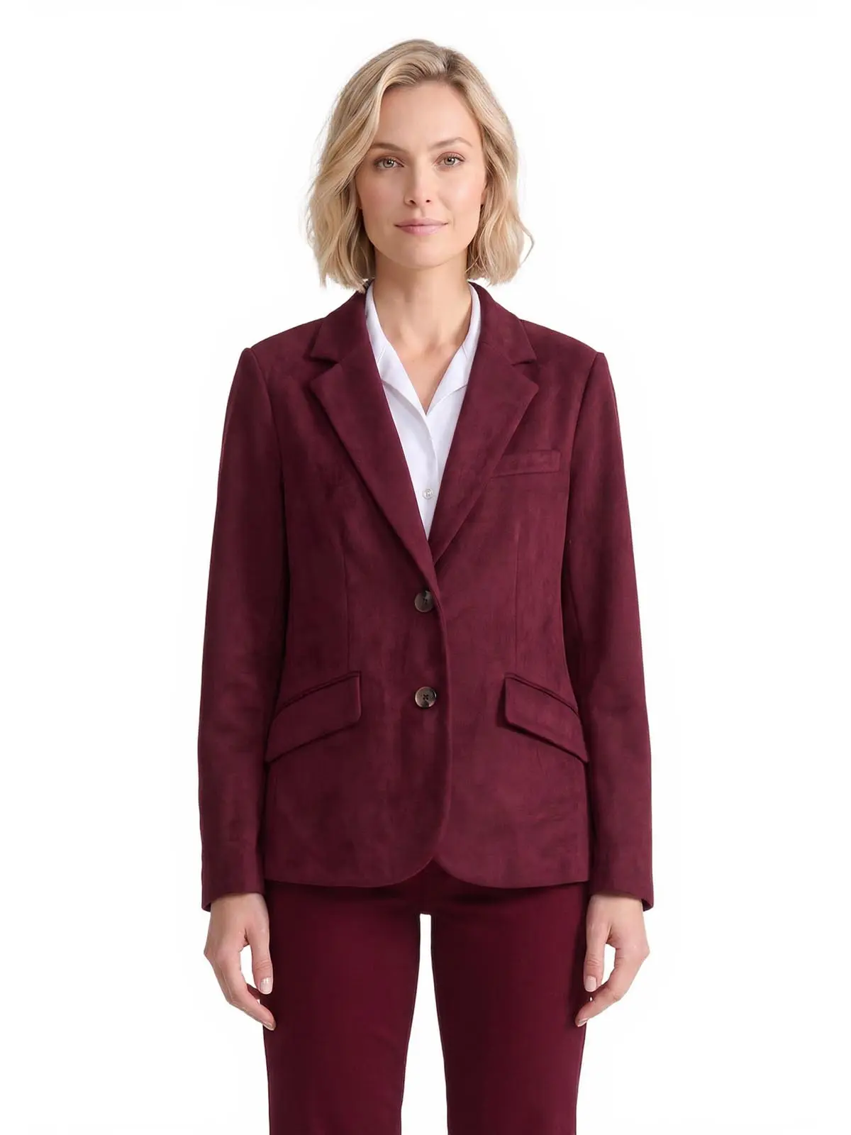 Two Button Notch Collar Jacket, Scuba Suede